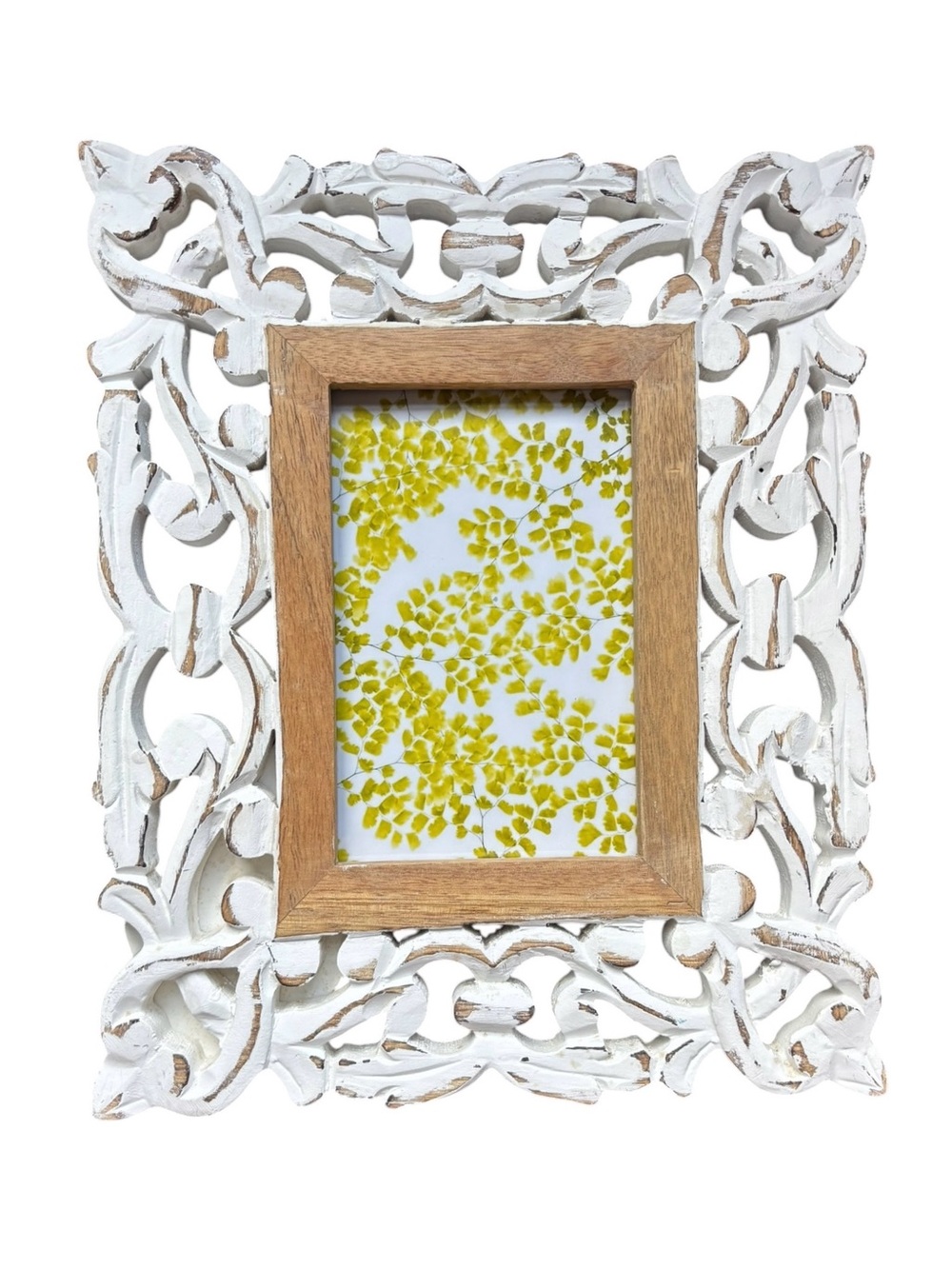 White & Wood Decorative Picture Frame Decor Shelf 4x6 in